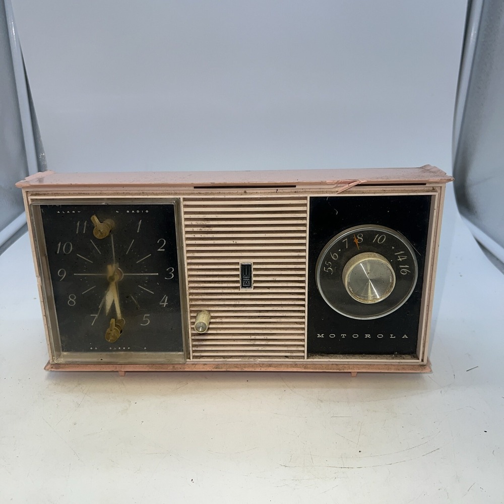 Vintage Pink Motorola C24B Alarm Clock AM Radio- For Parts Or Repair